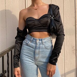 Revolve crop top with single off shoulder sleeve